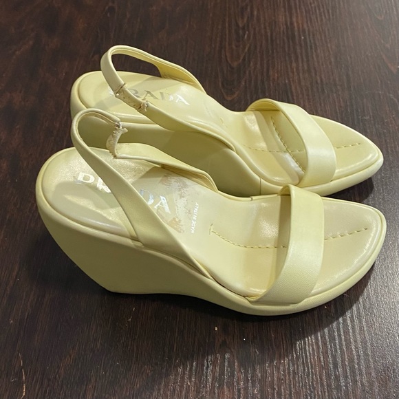 PRADA Lime Calzature Donna Nappa Wedge Sandals 35 - Picture 1 of 16